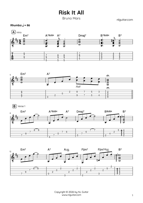 Risk It All - Bruno Mars [Guitar Tab]